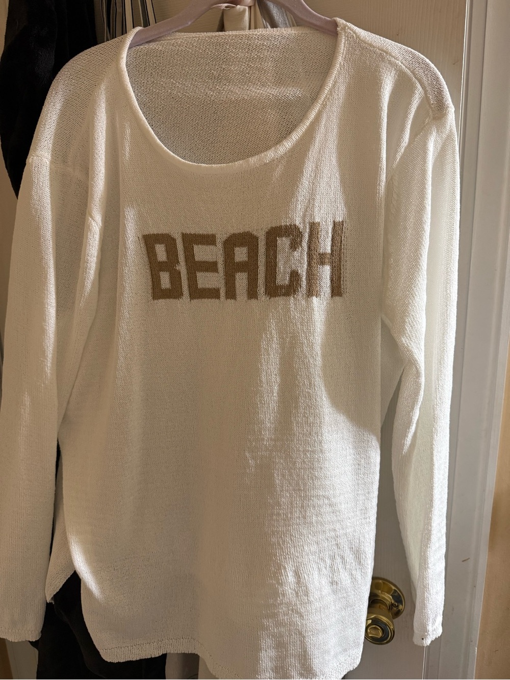 White 'BEACH' Graphic Long Sleeve Top